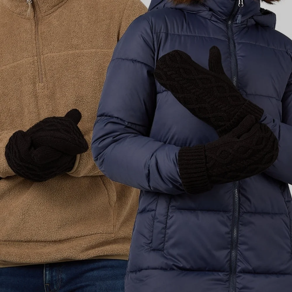 32 Degrees winter thick sherpa lined‎ chunky charcoal Black Cable Knit Mittens